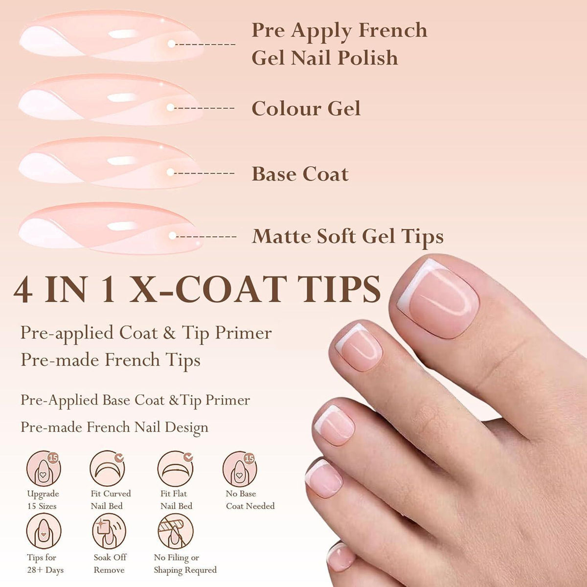 240er Set Französische Falsche Zehennägel Nude French
