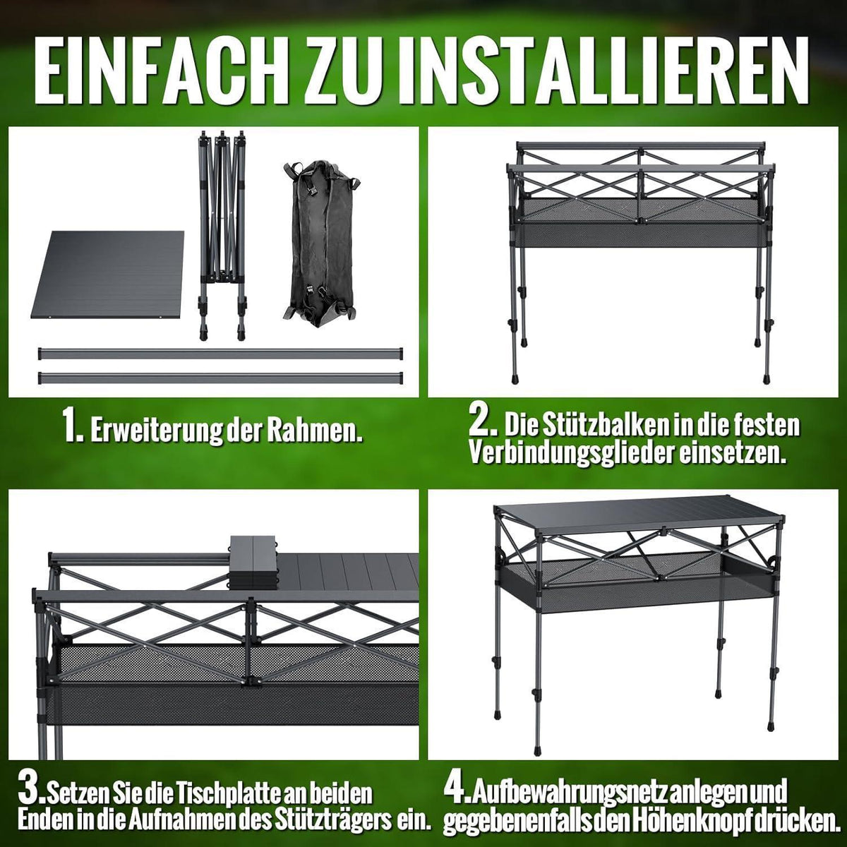 Klapptisch 100x50cm, 2 Höhen, Aluminium & Stahl, inkl. Tasche