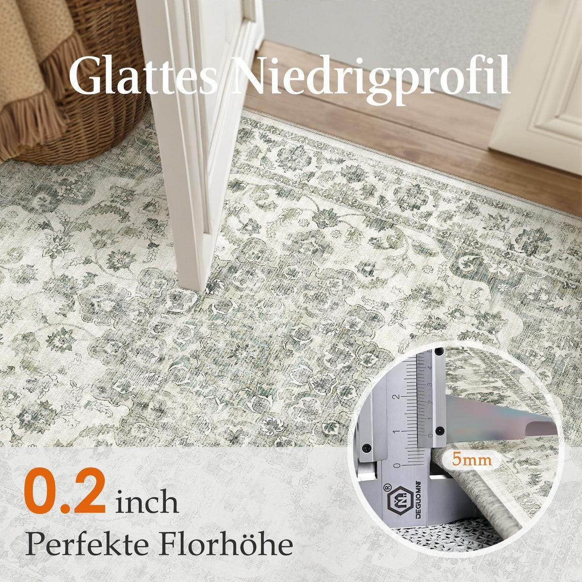 Vintage Teppich Grün 300x400cm - Waschbarer Wohnzimmerteppich