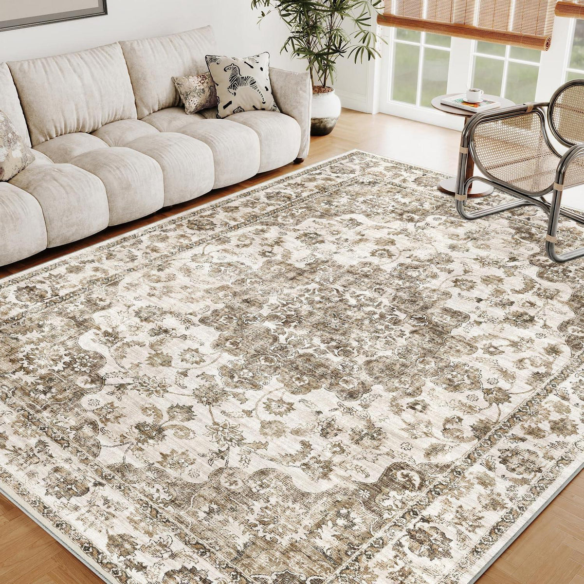 Vintage Teppich Braun 160x230cm – Waschbarer Wohnzimmerteppich