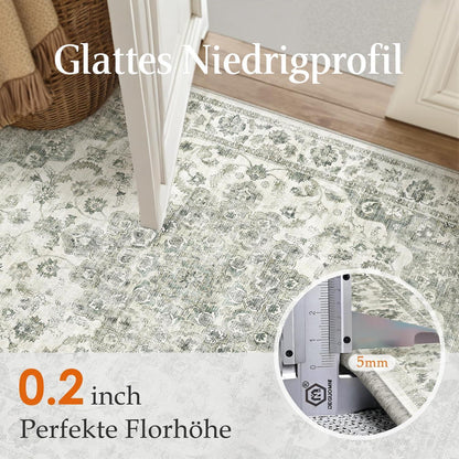 Vintage Teppich Grün 160x230cm - Waschbarer Wohnzimmerteppich