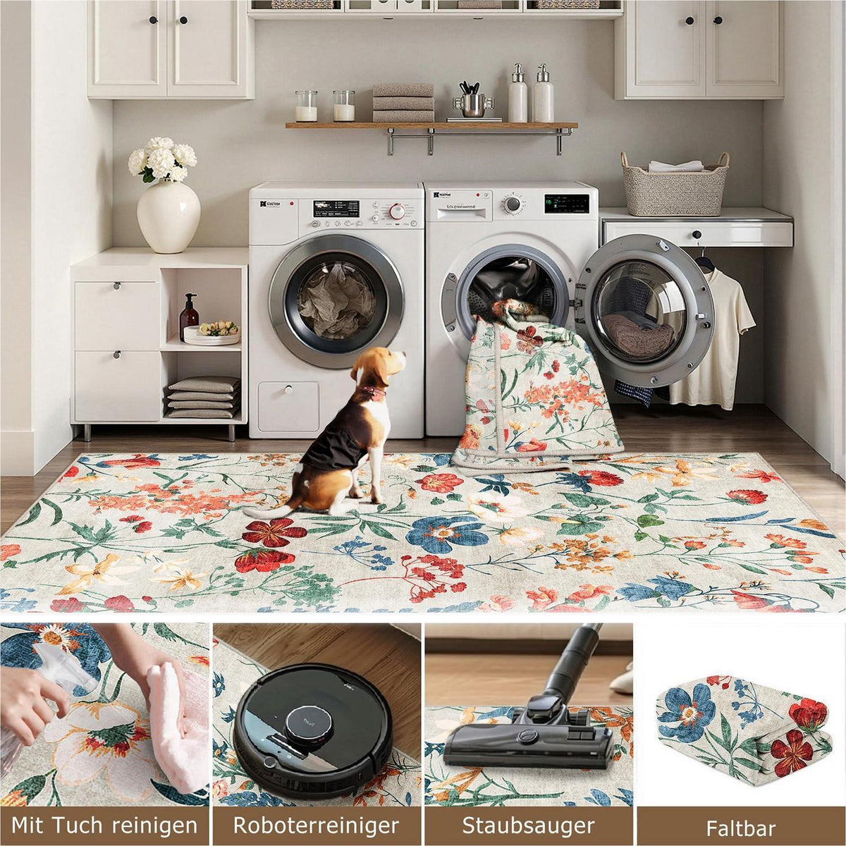 Läufer Flur Teppich 80x400cm Beige Waschbar – Rutschfest & Modern
