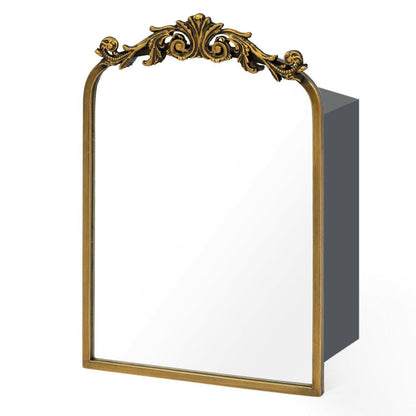 40x60cm Spiegelschrank Bad mit Stauraum & Resin-Blumen, Antik Gold