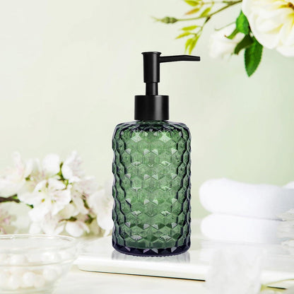 Glas Seifenspender 500ml Wabendesign – Grün mit Trichter