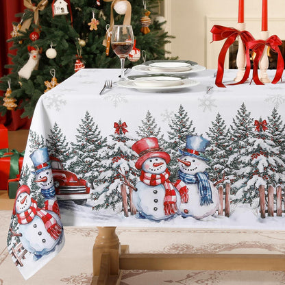 Weißes Weihnachtstischdecke 140x240 cm mit Schneeflocken Dekor