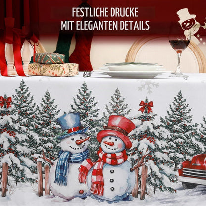 Weißes Weihnachtstischdecke 140x240 cm mit Schneeflocken Dekor