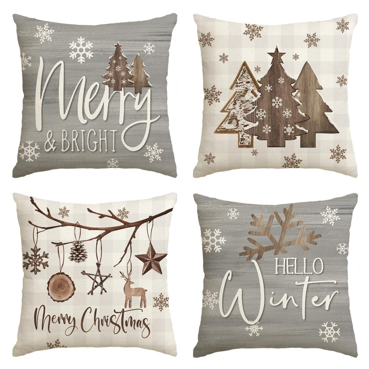 Weihnachtliche Kissenbezüge 4er Set, 40x40 cm, Grau