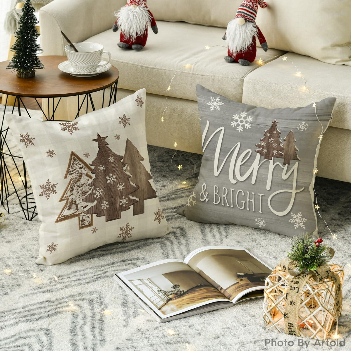 Weihnachtliche Kissenbezüge 4er Set, 40x40 cm, Grau