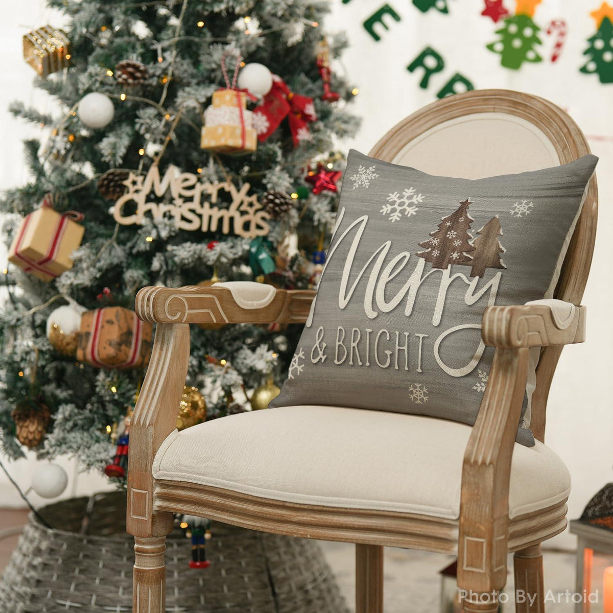 Weihnachtliche Kissenbezüge 4er Set, 40x40 cm, Grau