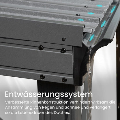Wandpavillon 3x3m mit Entwässerung – Grau, Terrassenüberdachung