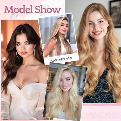 26 Zoll Clip-in Haarverlängerung Gerade Highlights Hellbraun & Blond