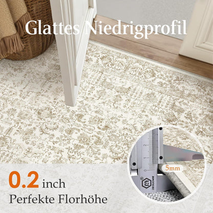 Vintage Teppich Hellbraun 300x400cm Waschbar – Wohnzimmerteppich