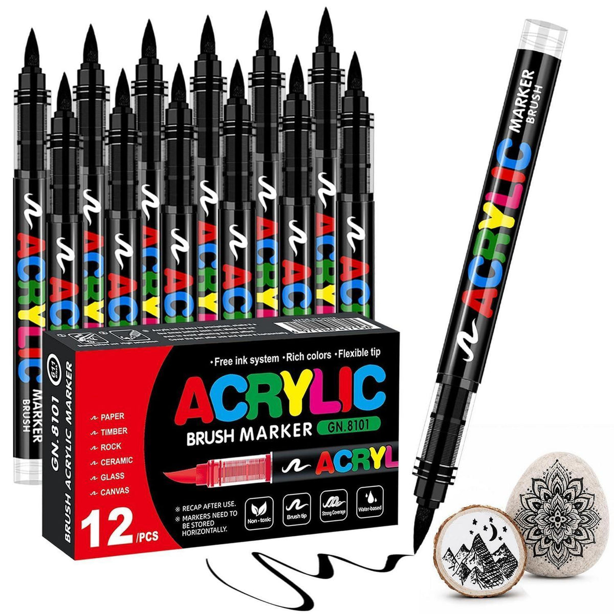 Acrylmarker Set Schwarz – 12 Stifte für Stein, Holz & mehr