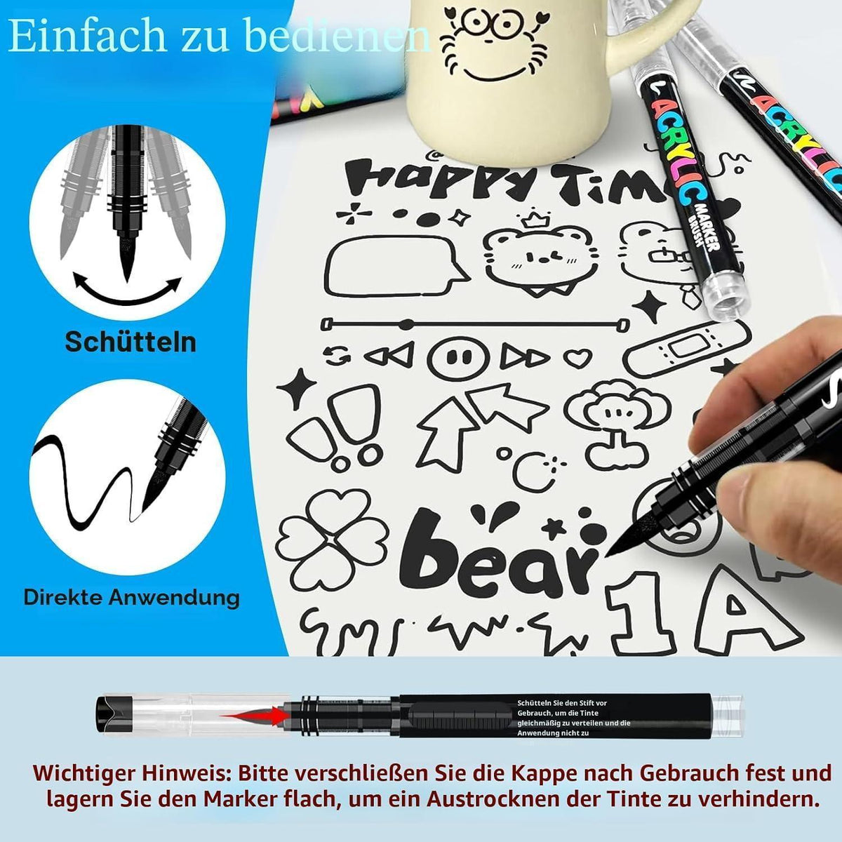 Acrylmarker Set Schwarz – 12 Stifte für Stein, Holz & mehr