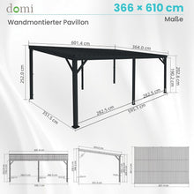 Wandmontierter Pavillon 3,6x6,1m – Terrassenüberdachung Grau