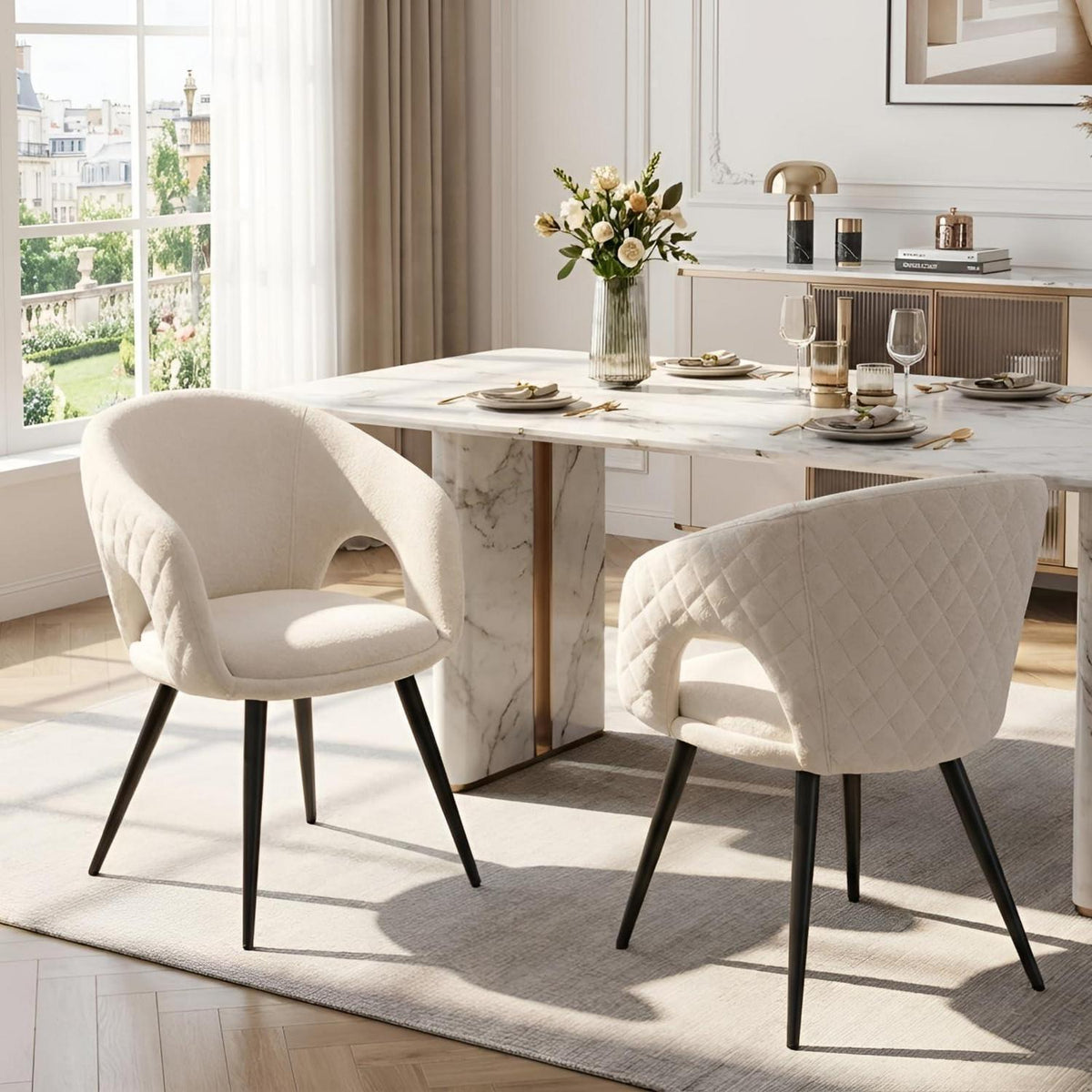 Gepolsterte Esszimmerstühle 2er Set mit Armlehnen, Beige