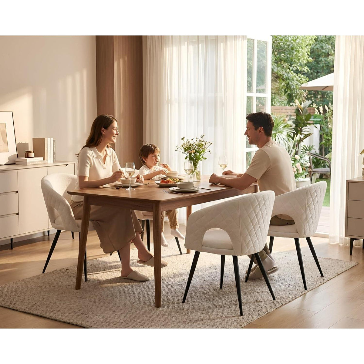 Gepolsterte Esszimmerstühle 2er Set mit Armlehnen, Beige