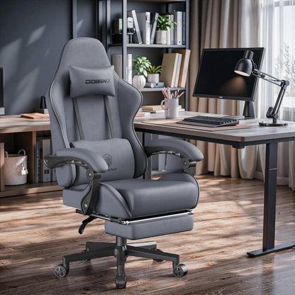 Ergonomischer Gaming-Stuhl mit Fußstütze und Netzgewebe (Grau Übergröße)
