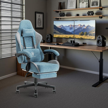 Gaming Stuhl mit Fußstütze und Massagefunktion Blau