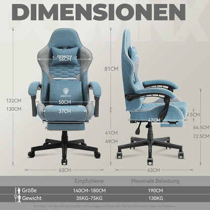 Gaming Stuhl mit Fußstütze und Massagefunktion Blau