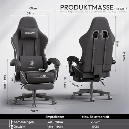 Gaming Stuhl mit Fußstütze, atmungsaktiv, Übergröße