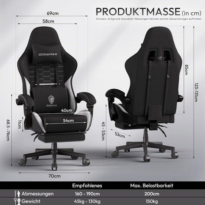 Gaming Stuhl mit Fußstütze, atmungsaktiv, Übergröße