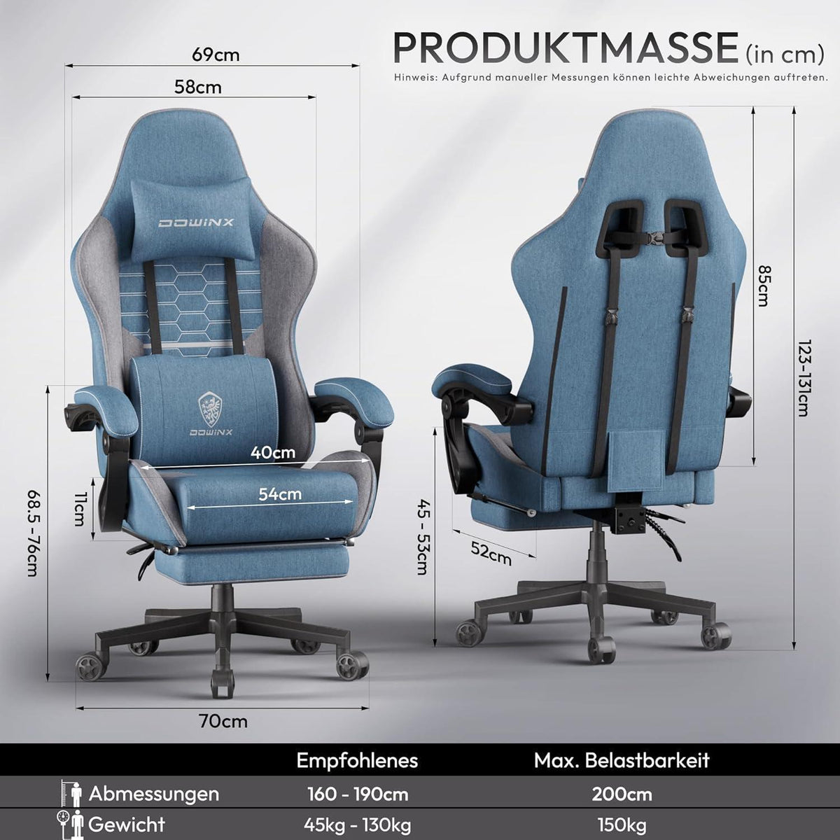 Ergonomischer Gaming-Stuhl mit Fußstütze und Netzgewebe (Blau, Übergröße)