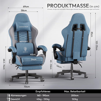 Ergonomischer Gaming-Stuhl mit Fußstütze und Netzgewebe (Blau, Übergröße)