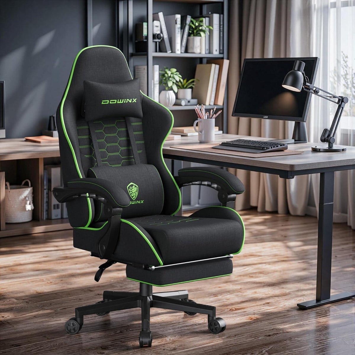 Ergonomischer Gaming-Stuhl mit Fußstütze, atmungsaktiv, Übergröße
