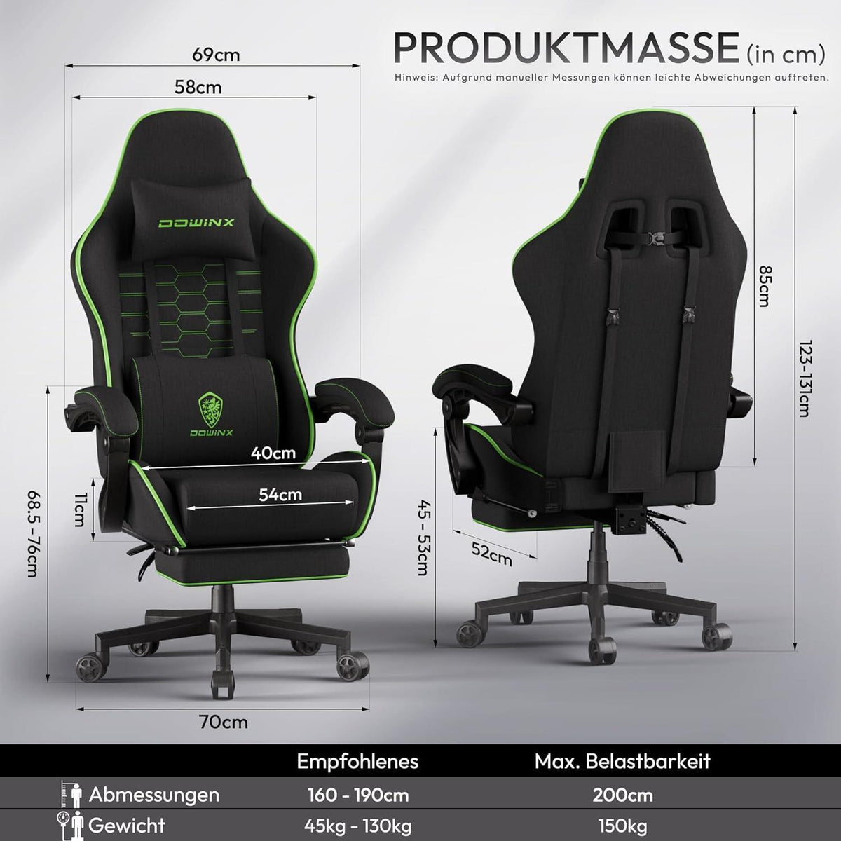 Ergonomischer Gaming-Stuhl mit Fußstütze, atmungsaktiv, Übergröße