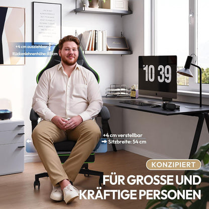 Ergonomischer Gaming-Stuhl mit Fußstütze, atmungsaktiv, Übergröße