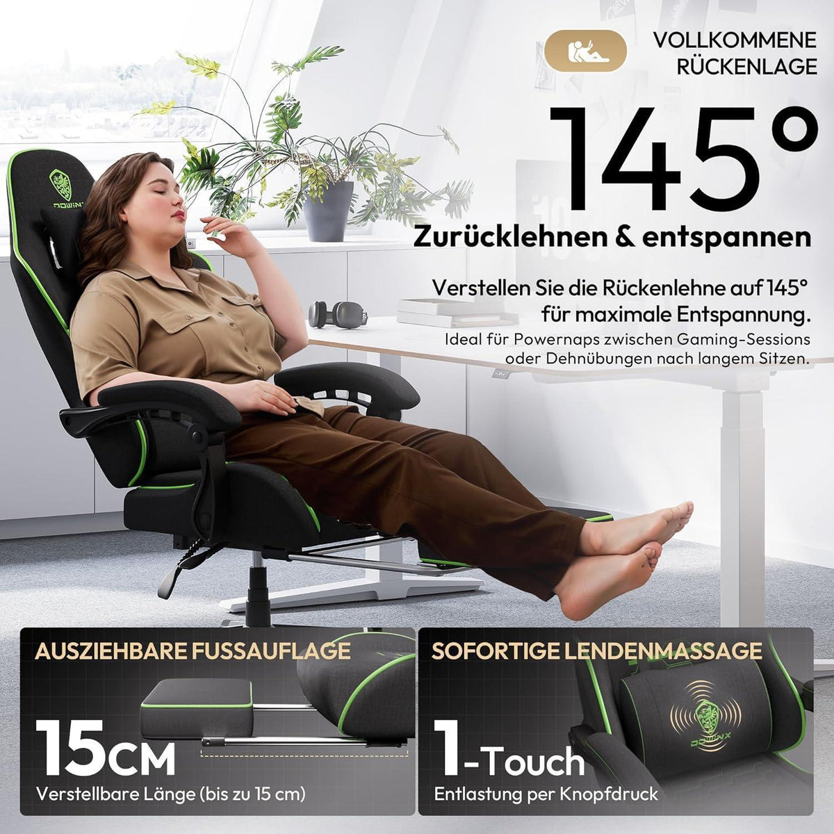 Ergonomischer Gaming-Stuhl mit Fußstütze, atmungsaktiv, Übergröße