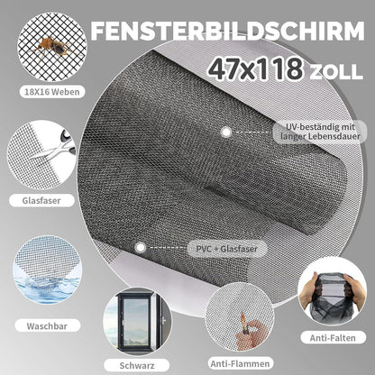 Fliegengitter Fenster 300x120cm – Schneidbar & Reparatur Set