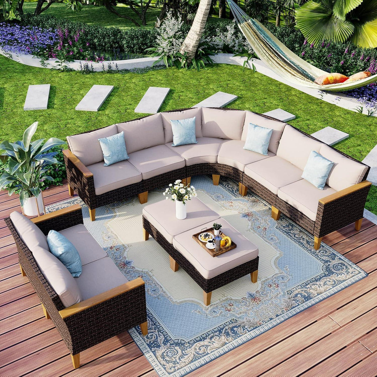 Polyrattan Lounge Set wetterfest, 20% dicker, wasserdichte Kissen