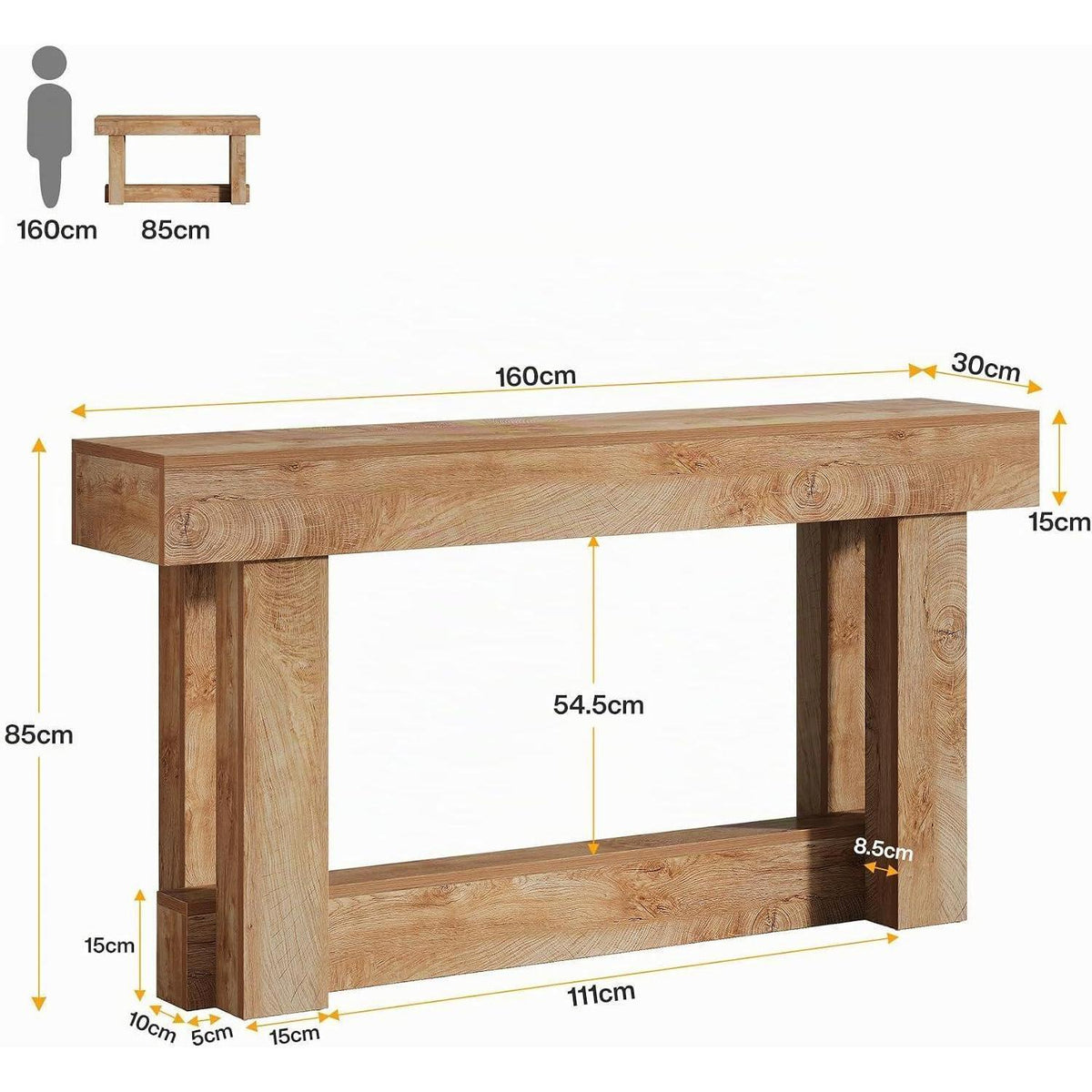 Langer Konsolentisch 160cm – Flurtisch mit Stauraum, Eiche
