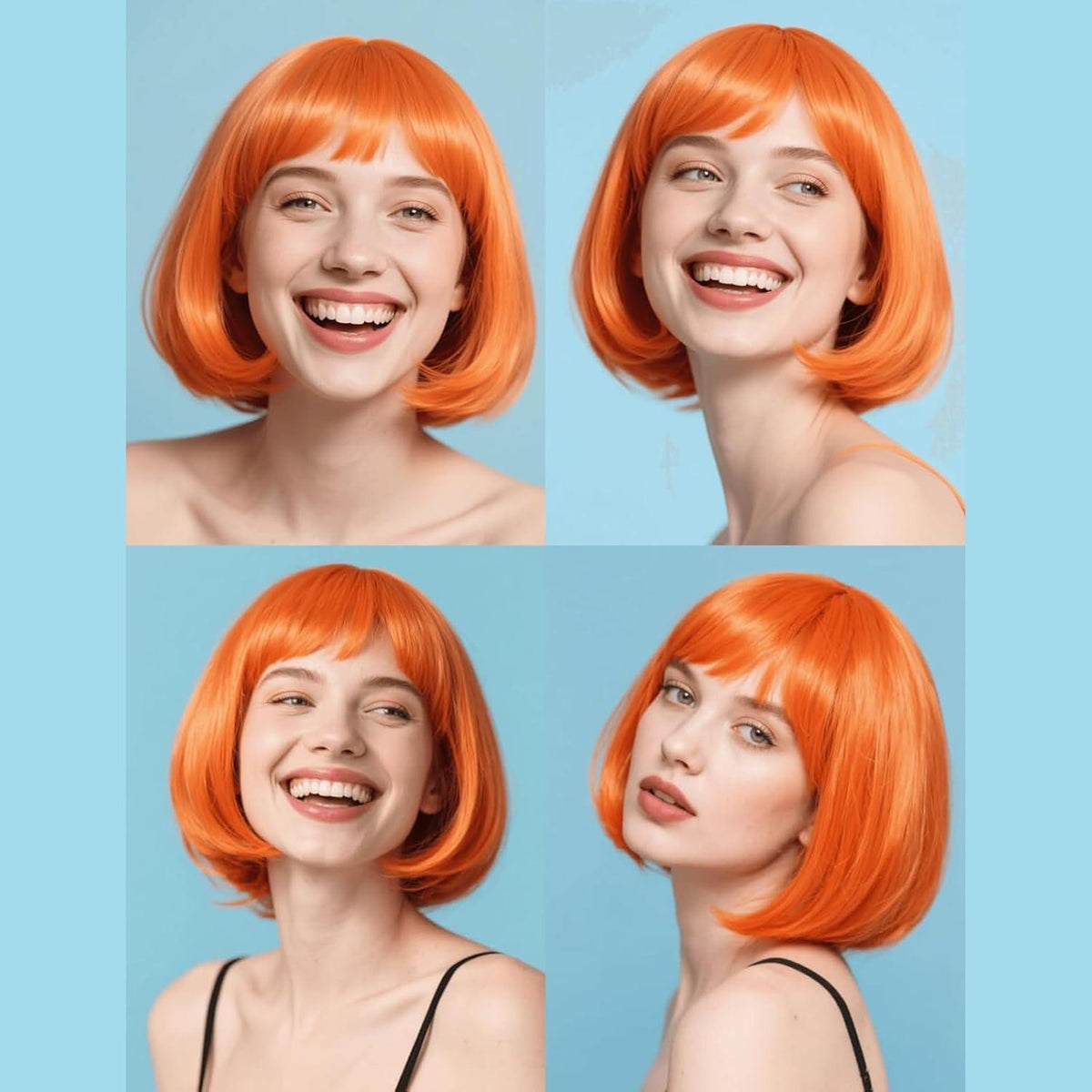Orange Bob-Perücke mit Pony – 25cm, natürlich & bequem