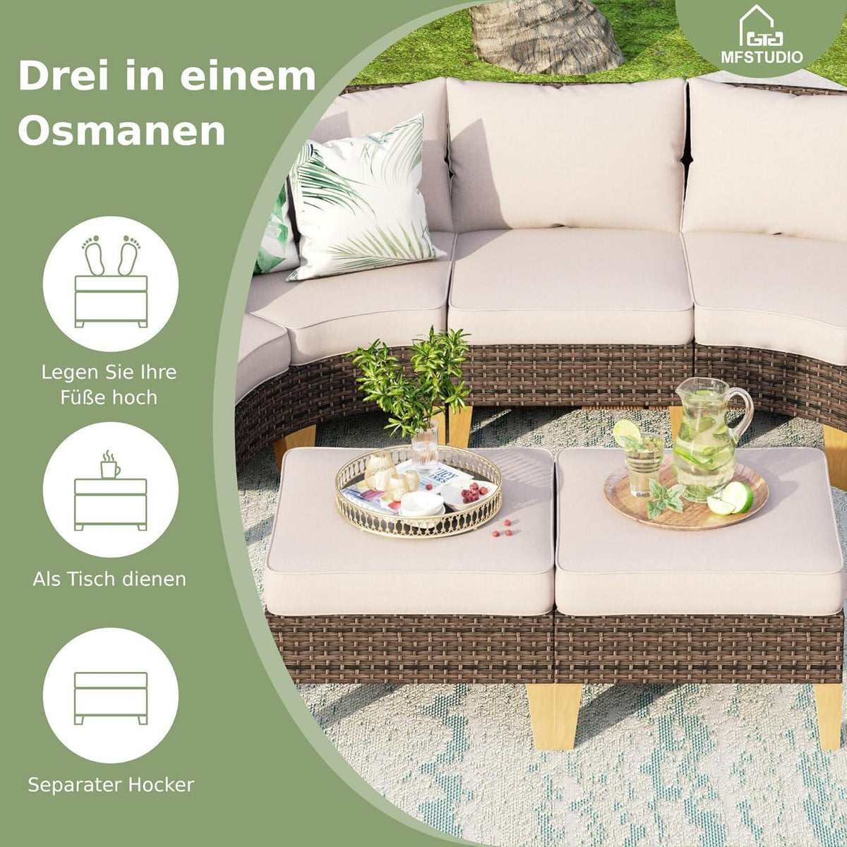Polyrattan Lounge Set mit dicken, wasserdichten Kissen