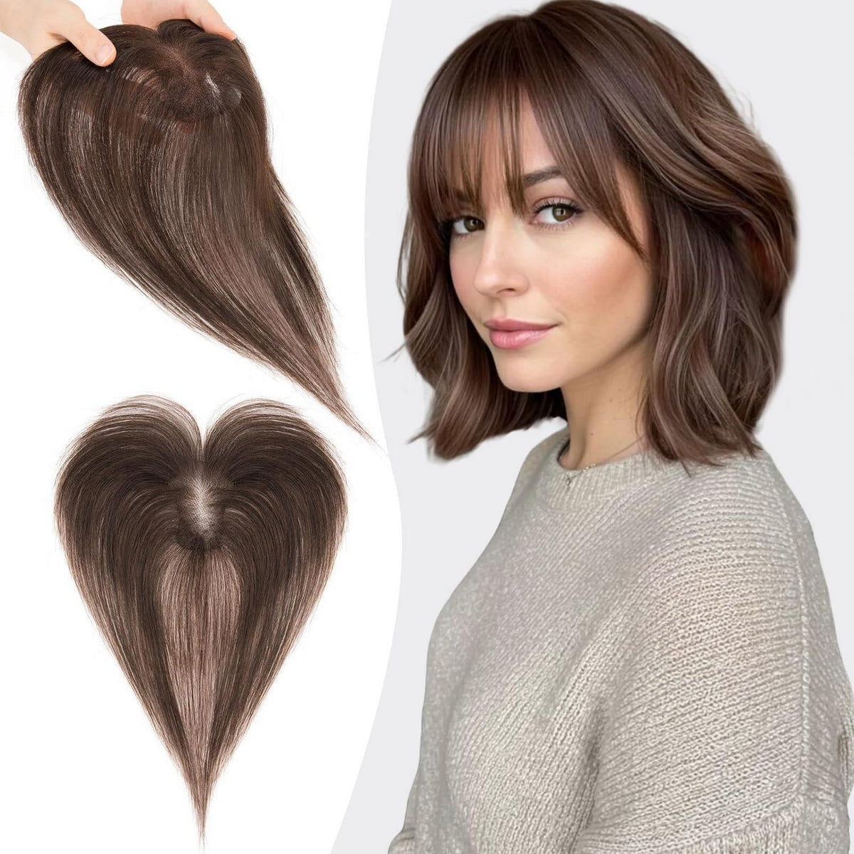 Echthaar Topper Dunkelbraun mit Wispy Pony