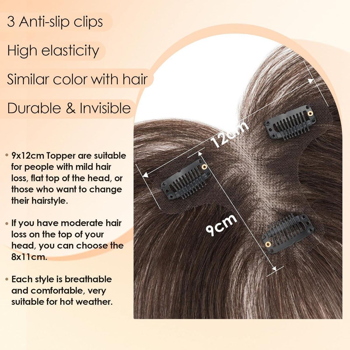 Echthaar Topper Dunkelbraun mit Wispy Pony