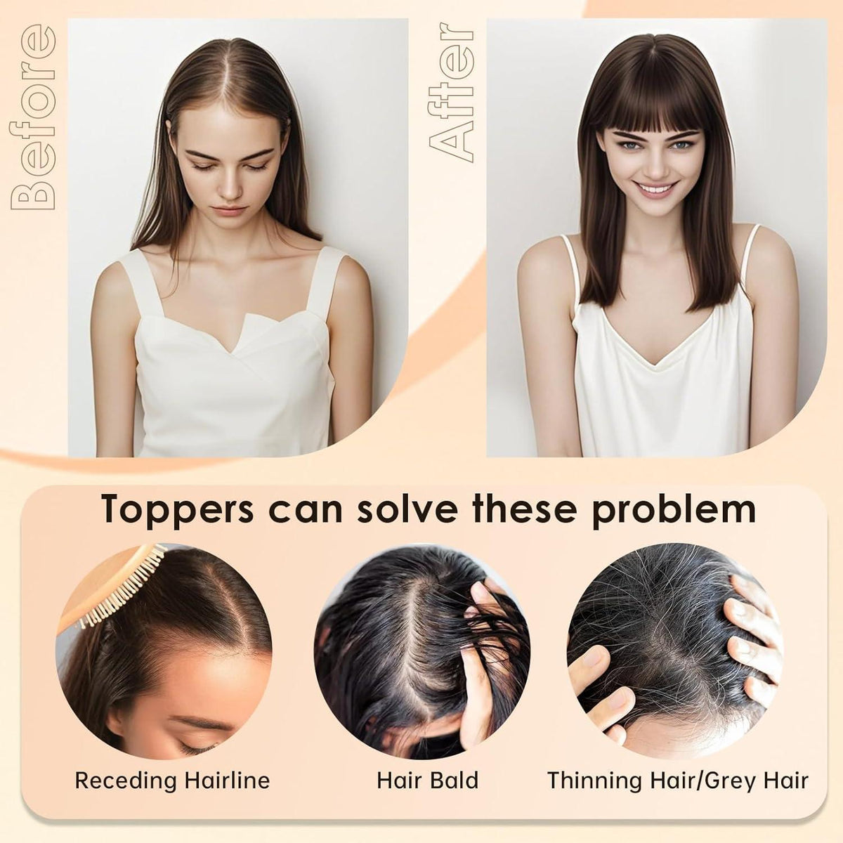 Echthaar Topper Dunkelbraun mit Wispy Pony
