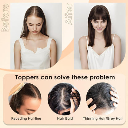 Echthaar Topper Dunkelbraun mit Wispy Pony