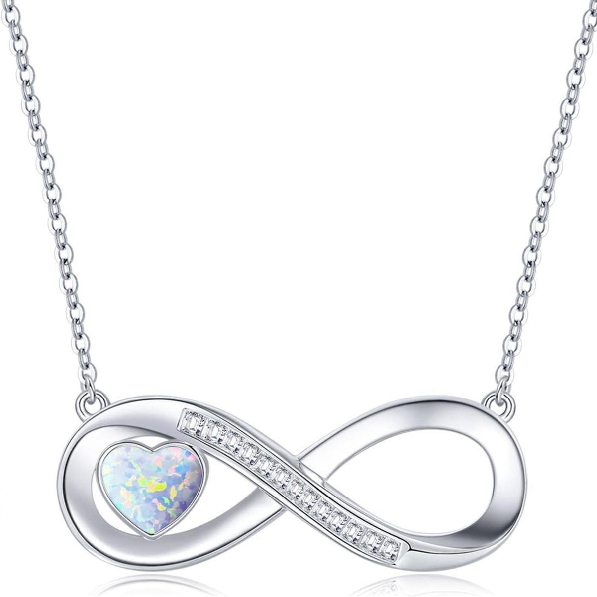 Silber Halskette Damen mit Infinity Herz & Geburtsstein Opal