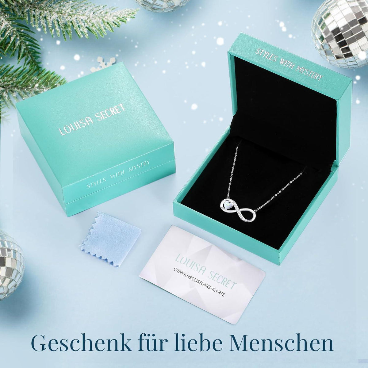 Silber Halskette Damen mit Infinity Herz & Geburtsstein Opal