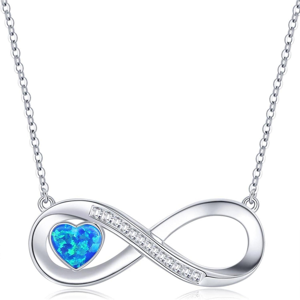 Silber Halskette Damen mit Infinity Herz & Geburtsstein Opal
