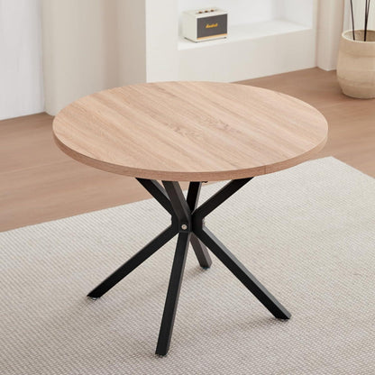 Runder Esstisch Set 100cm Holz + 6 Stapelbare Stühle