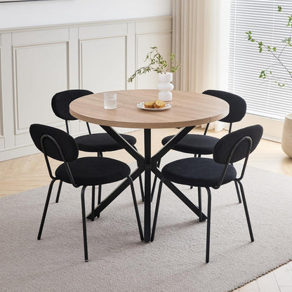 Runder Esstisch Set 100cm Holz + 4 Stapelbare Stühle