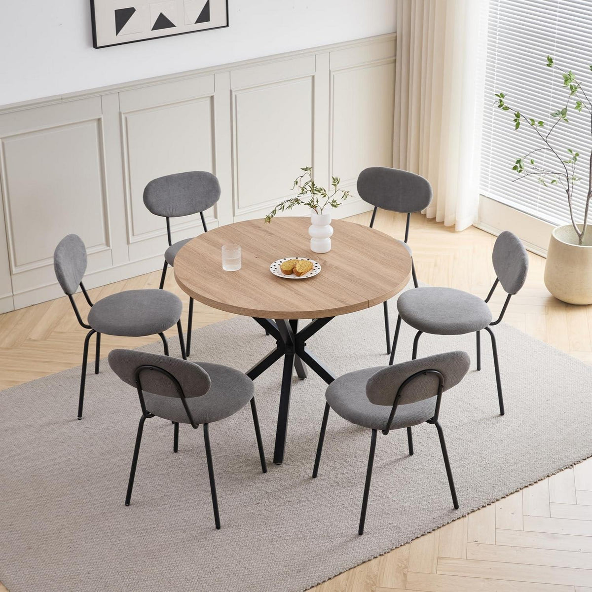 Runder Esstisch Set (100cm) mit 6 Stapelstühlen – Modern & Ergonomisch