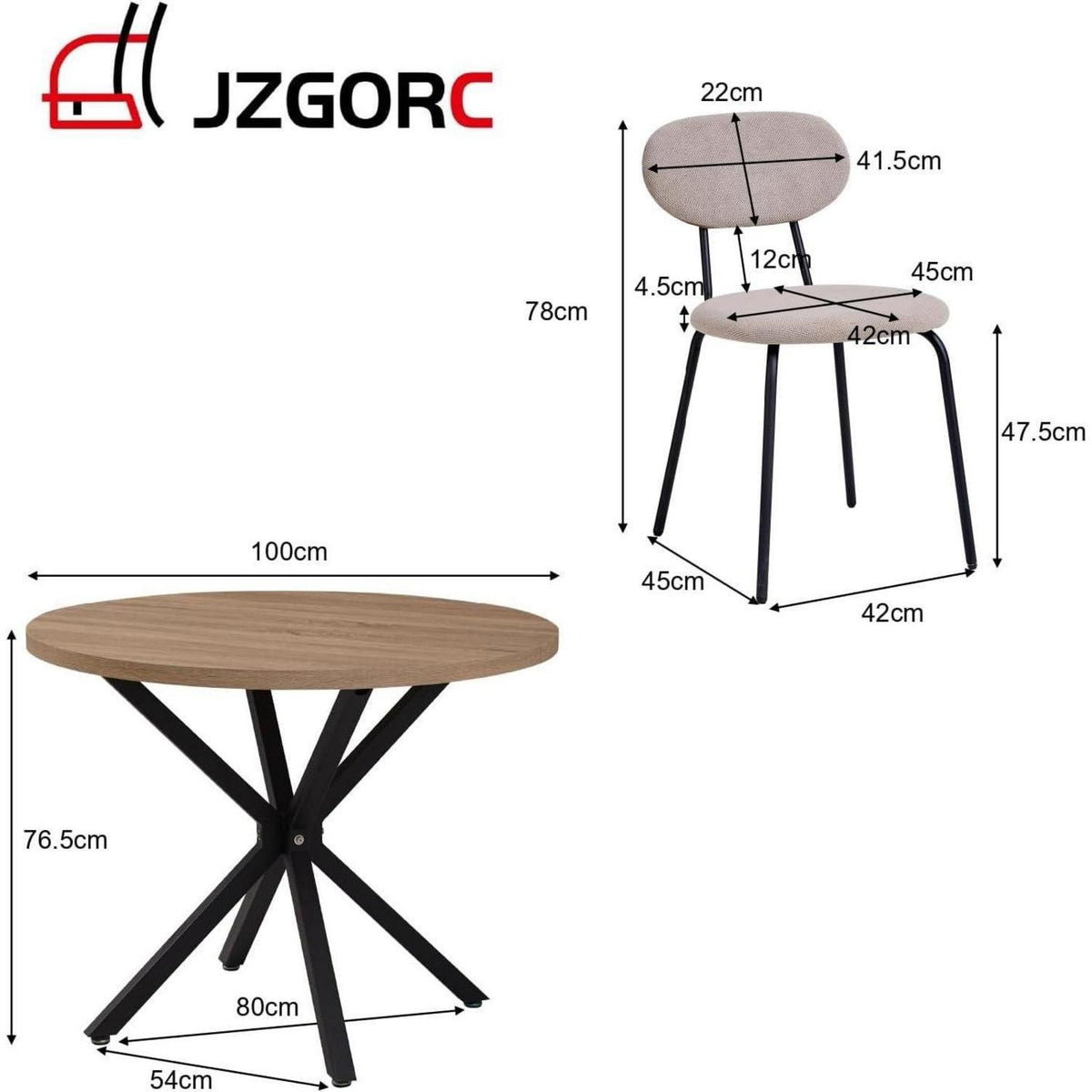 Runder Esstisch Set 100cm Holz + 4 Stapelbare Stühle Hell/Khaki