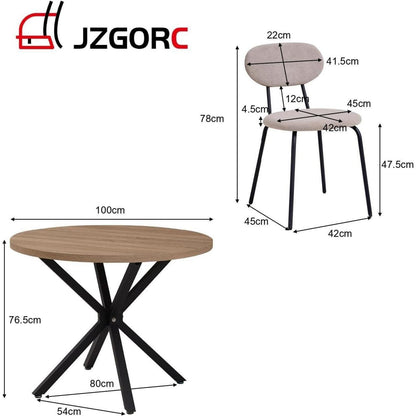 Runder Esstisch Set 100cm Holz + 4 Stapelbare Stühle Hell/Khaki