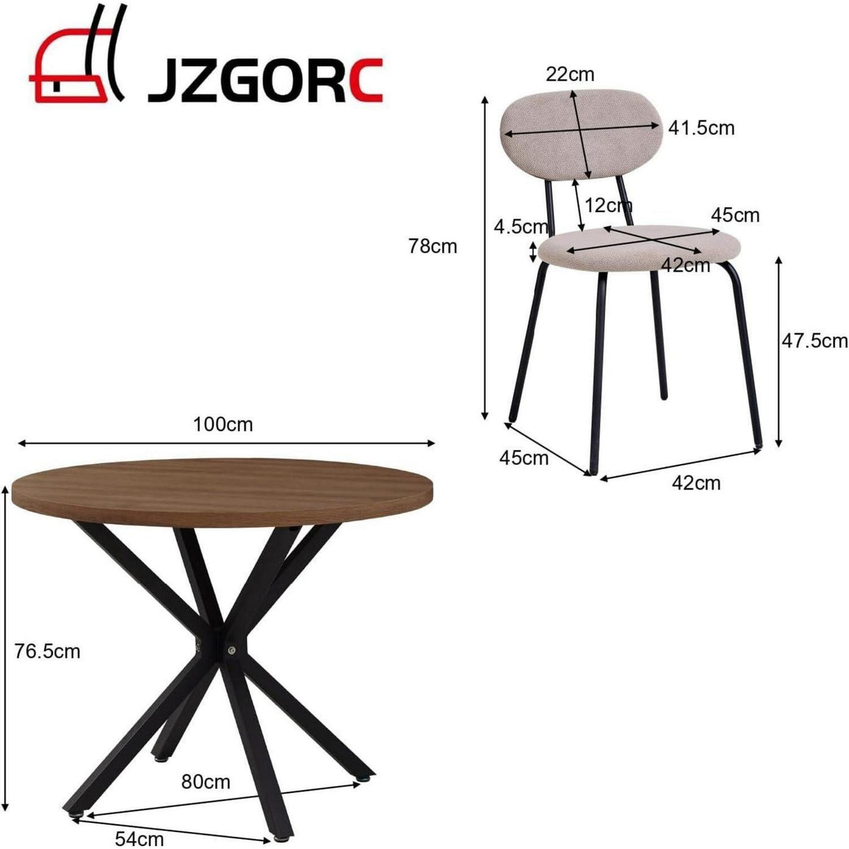 Runder Esstisch Set (100cm) mit 4 Stapelstühlen Dunkel/Khaki